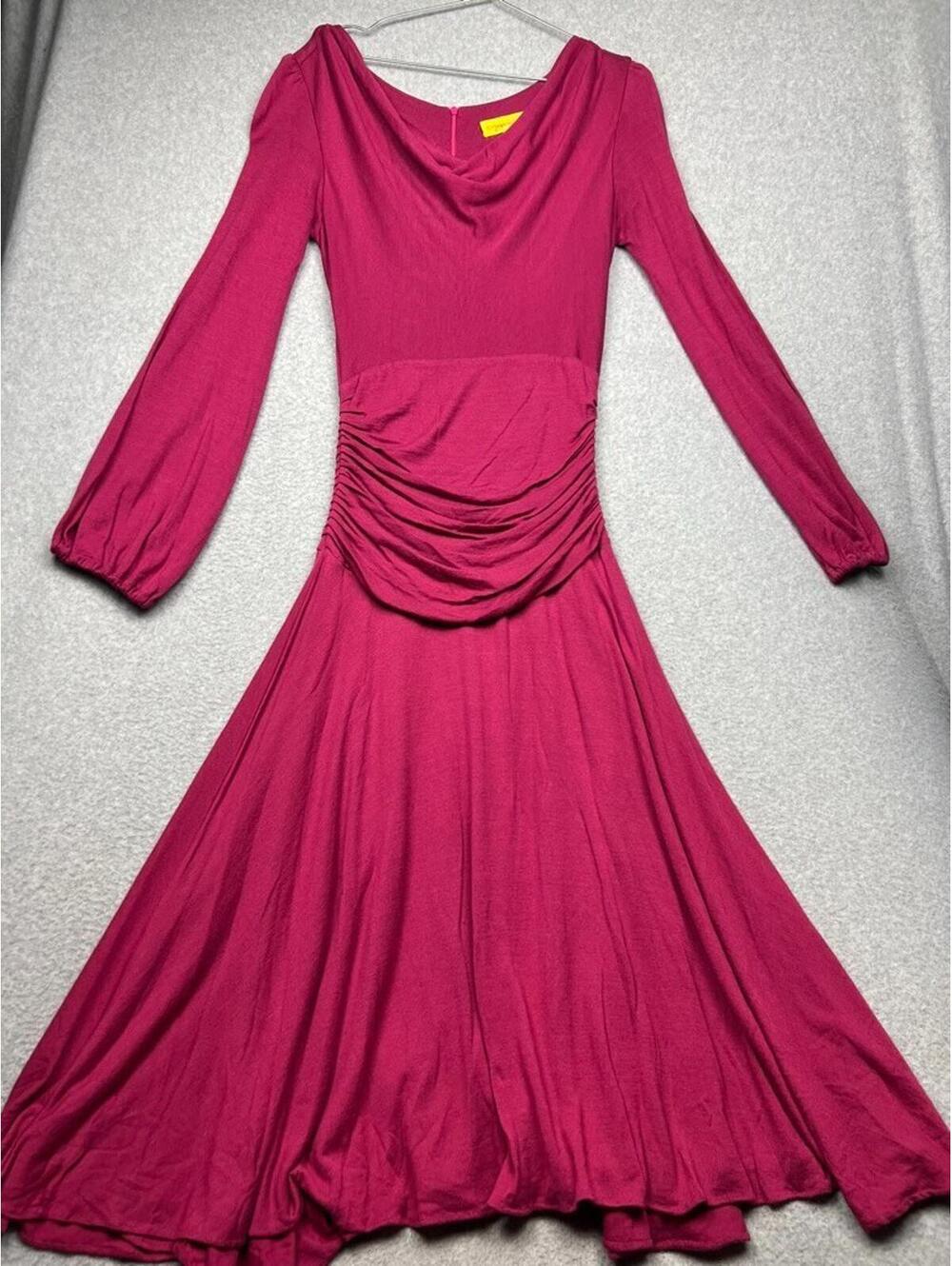 Catherine Malandrino Wool Blend Fit Flare Midi Dress 2 Barbiecore Pink Simple